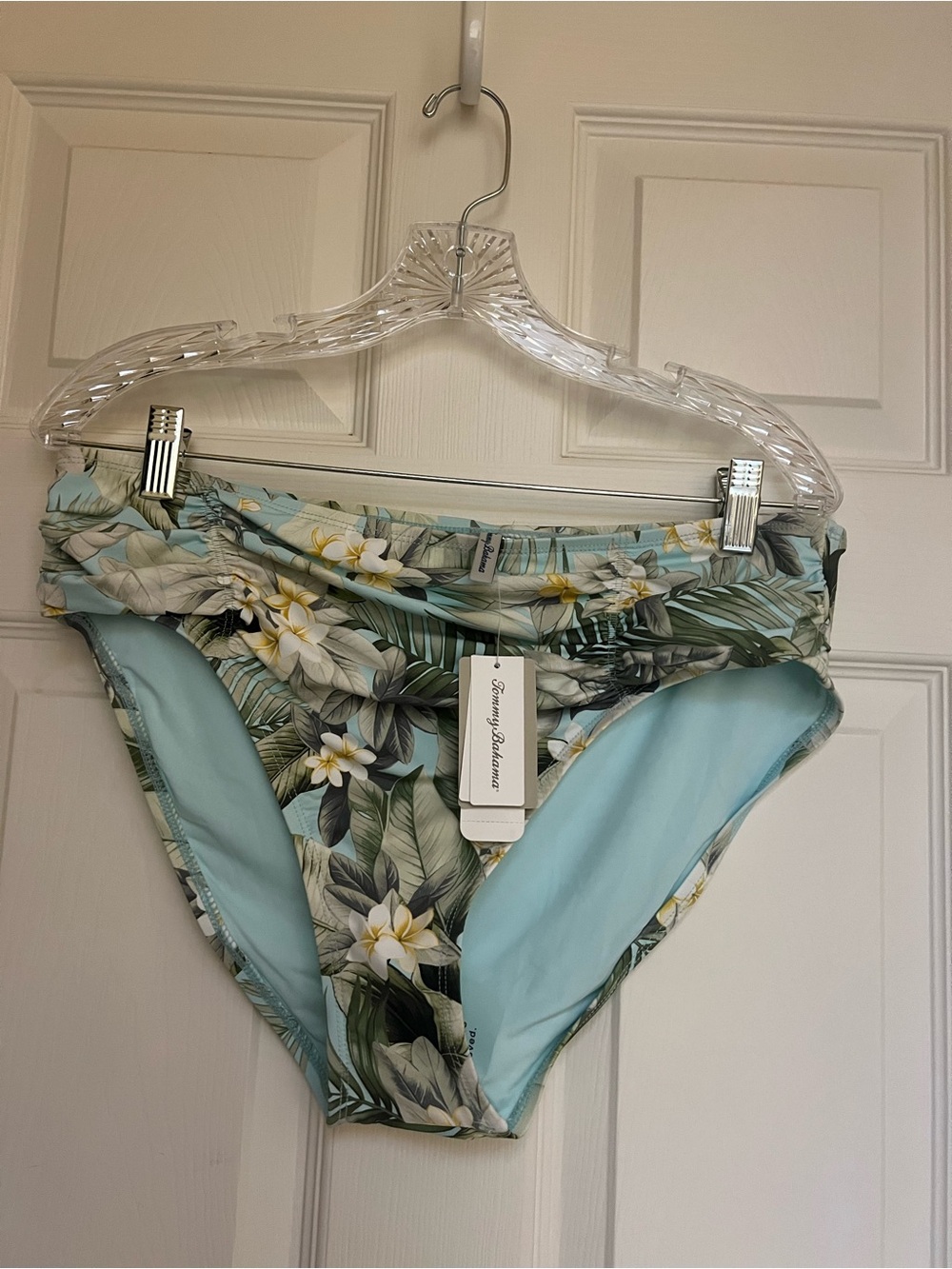 Tommy Bahama ParadiseTropical Floral High-Waist Bikini Bottoms in Aqua and Green